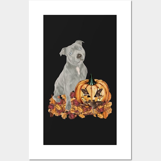 Staffordshire Bull Terrier Halloween Scene Wall Art by NikkiBear67